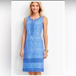 Talbots Dress Woman’s Size 12W Blue Floral Lace Eyelet Sheath Sleeveless- EUC